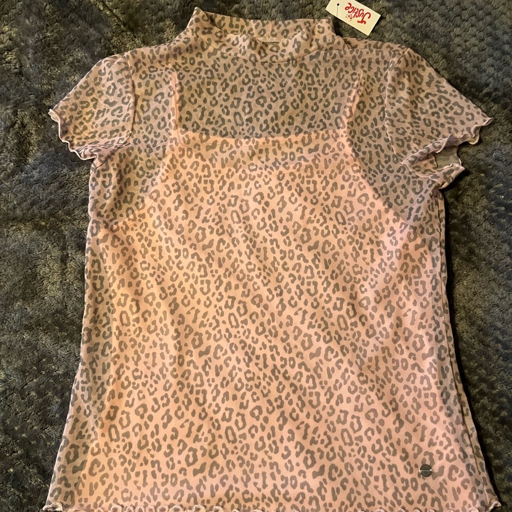 Justice Pink and Gray Leopard Print Blouse